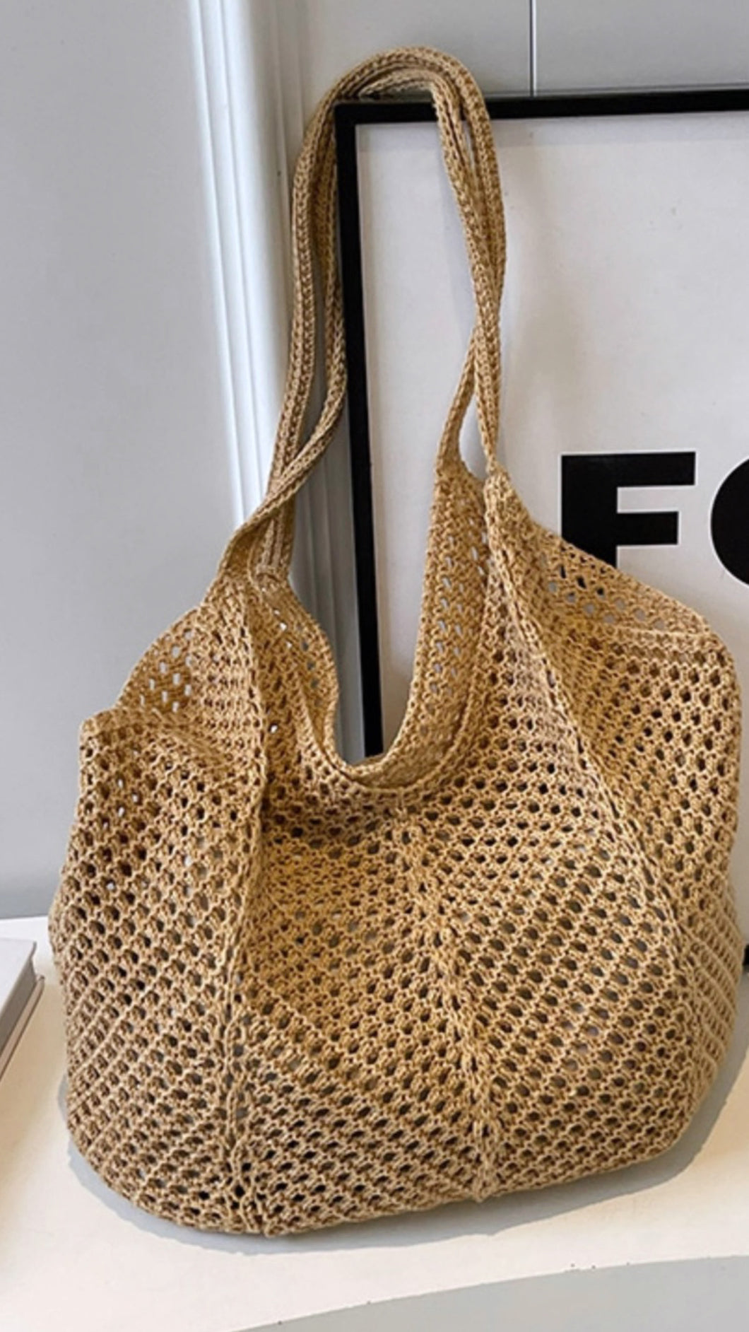 Cosmic Natural Knit Shoulder Tote