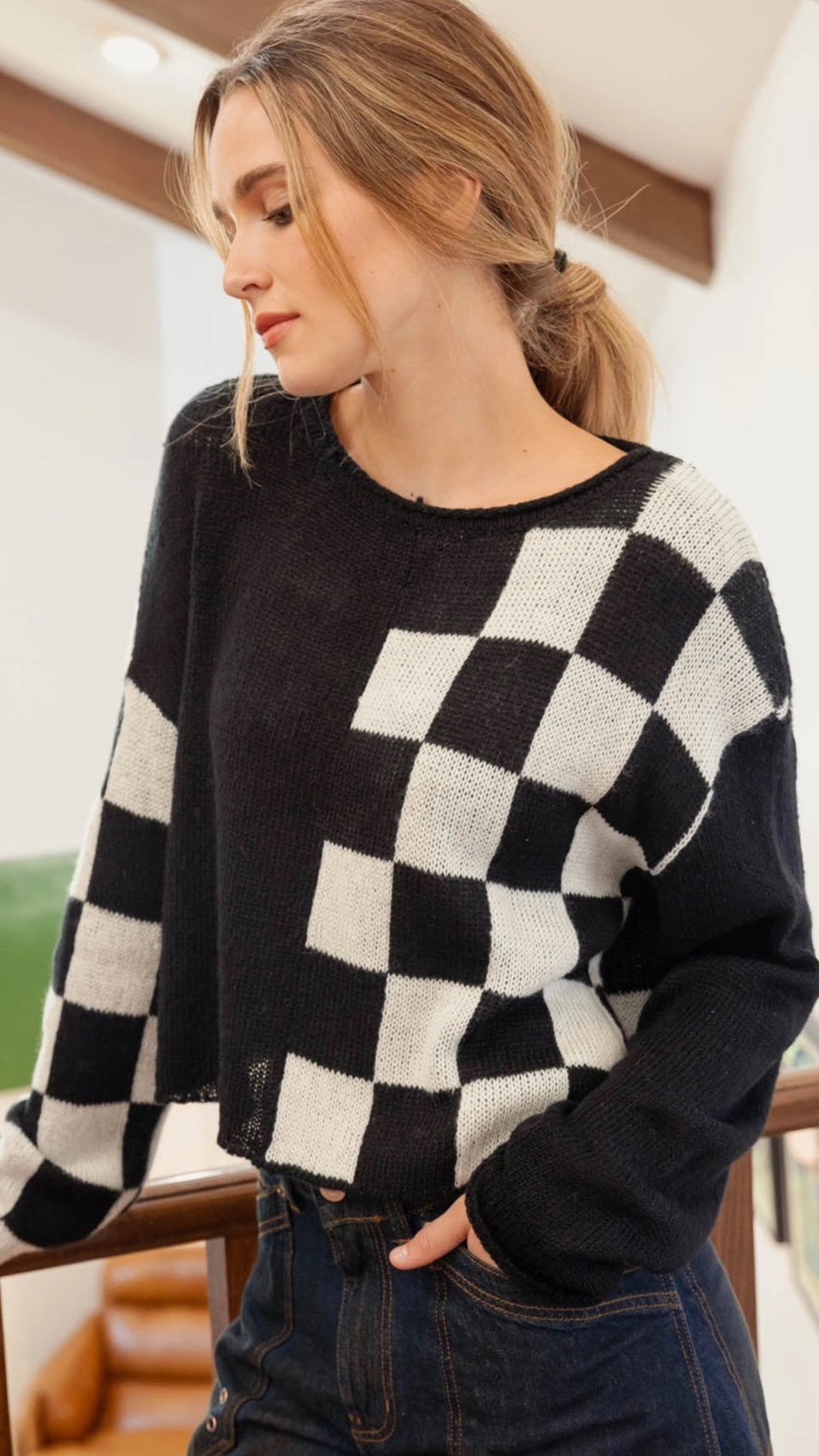 Cosmic Check Love Black Knit