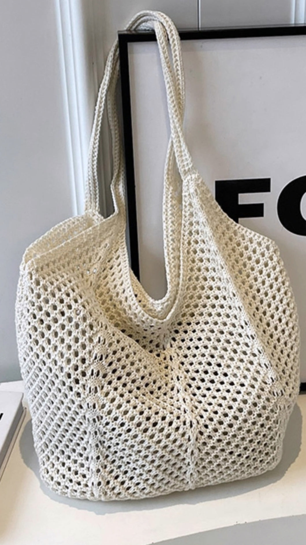 Cosmic White Knit Shoulder Tote