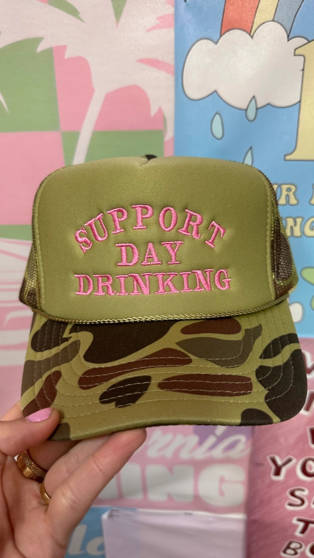 Cosmic Day Drinking Camo Trucker